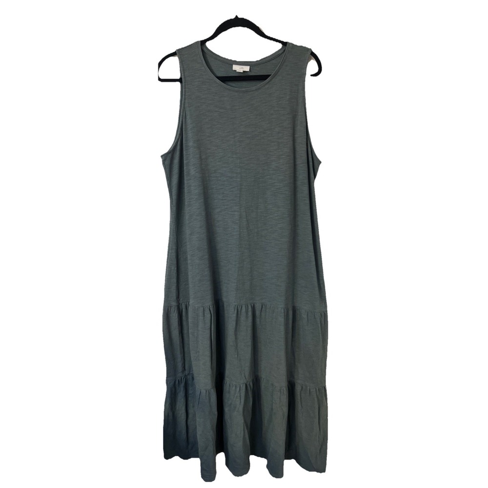 J Jill Sleeveless Tiered Aline‎ Maxi Dress XL Jade Green Modal Drop Waist